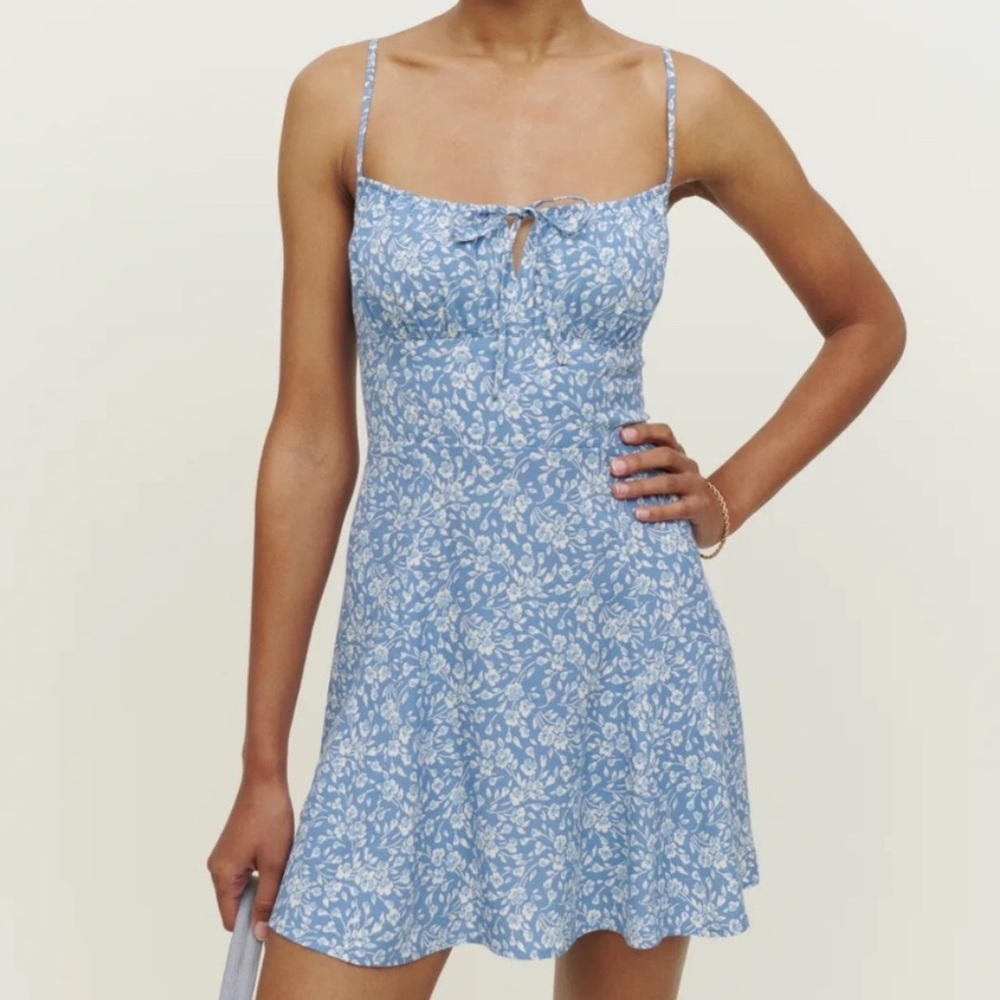 [reformation] abbott blue floral dress